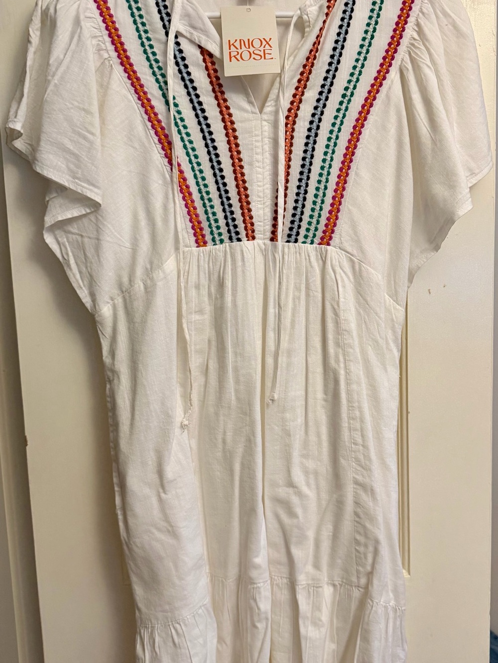 Knox Rose White Embroidered V-Neck Women’s Dress